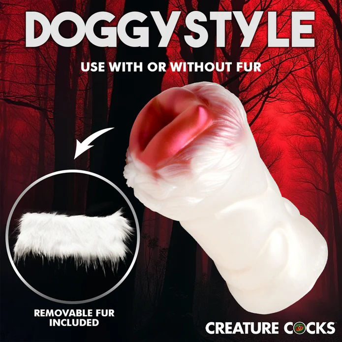 Snow She-Wolf Silicone Stroker with Detachable Fur Sleeve White Strokers - Manual