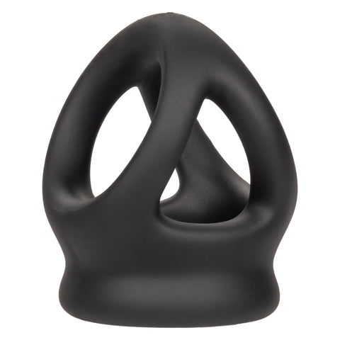 Alpha Liquid Silicone Dual Cage and Ring Black Stretchy Enhancer Cock Ring