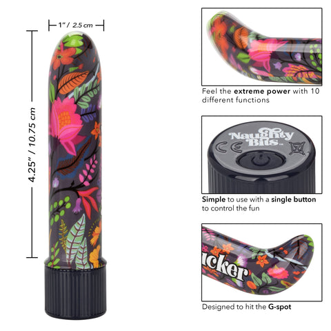 Naughty Bits Lil' Fucker Mini G-Spot Vibrator 4.25 Inch Waterproof with Floral Design BULLETS