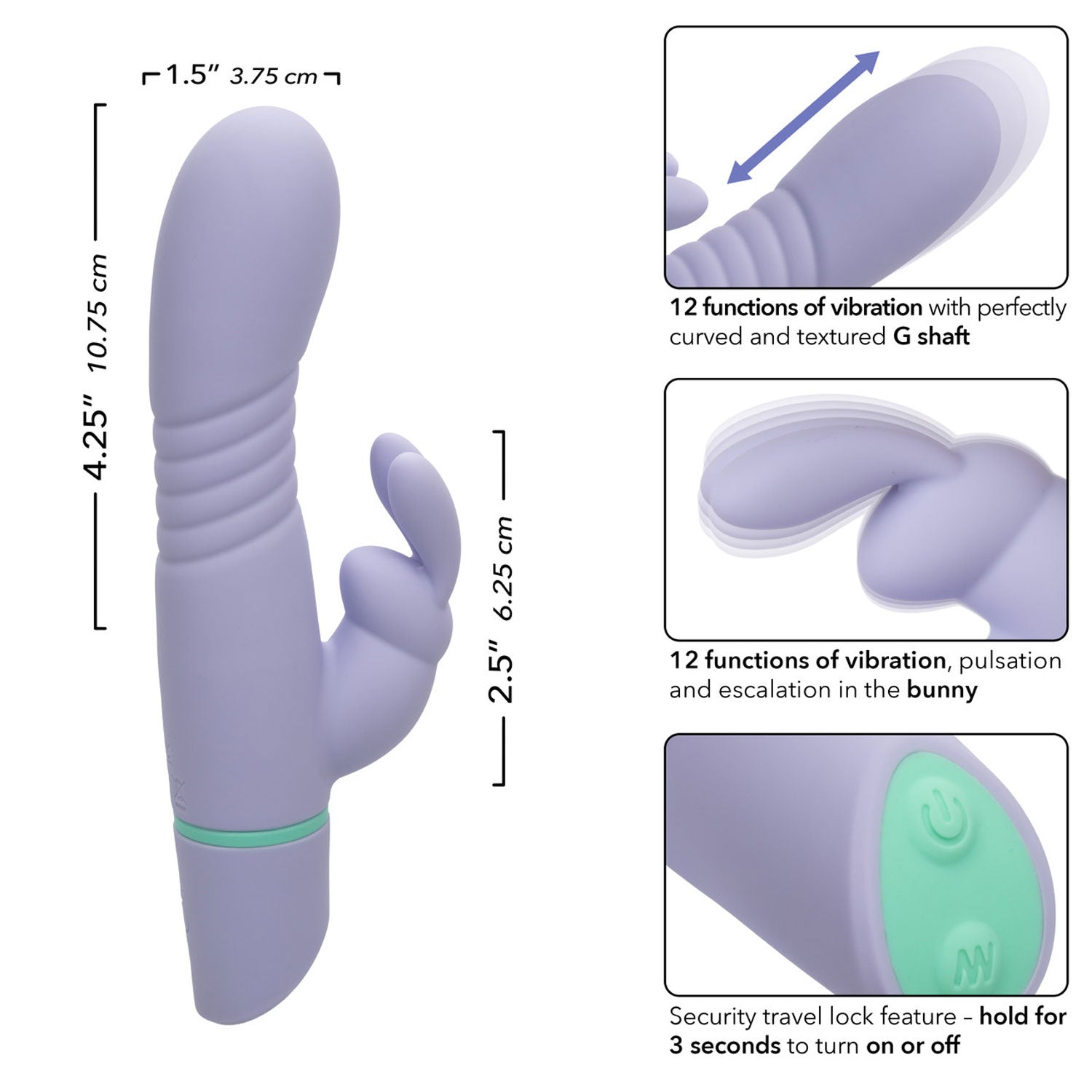 Love Bunny Thrusting Bunny Waterproof Silicone USB Rechargeable Vibrating Massager Lavender VIBRATORS-RABBIT