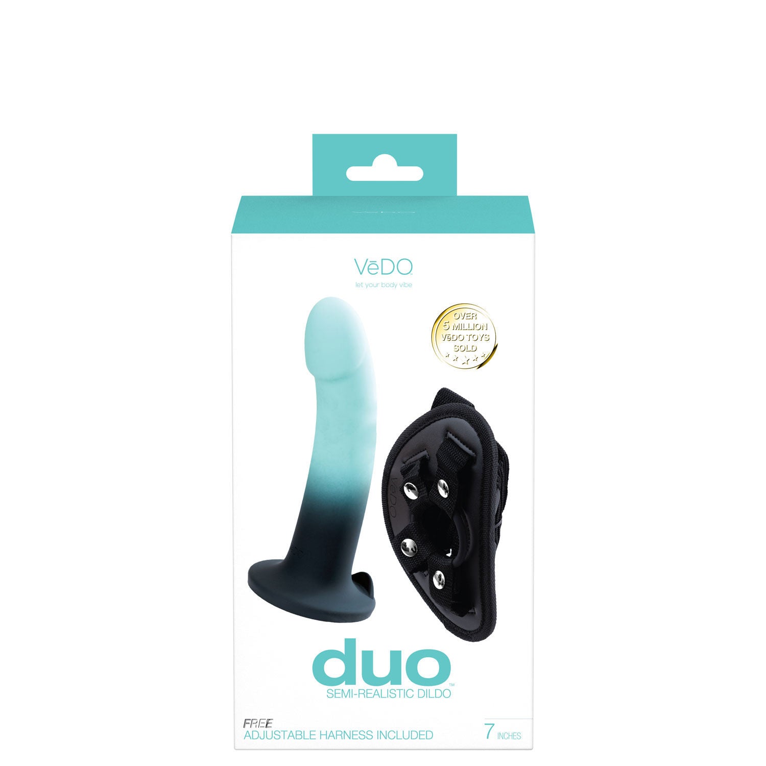 Duo Semi-Realistic 7 Inch Dildo With Harness Pink Purple Harnesses & Strap-Ons