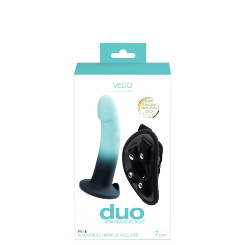 Duo Semi-Realistic 7 Inch Dildo With Harness Pink Purple Harnesses & Strap-Ons