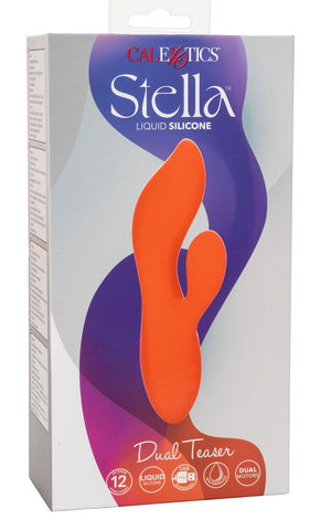 Stella Liquid Silicone Dual Teaser Vibrator in Orange with 12 Vibration Modes and Dual Motors VIBRATORS-RABBIT