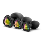 Luxe Bling Plugs Training Kit – 3 Sizes Silicone Anal Plugs with Heart Gems Black Rainbow Gems > Anal Range > Butt Plug Kits