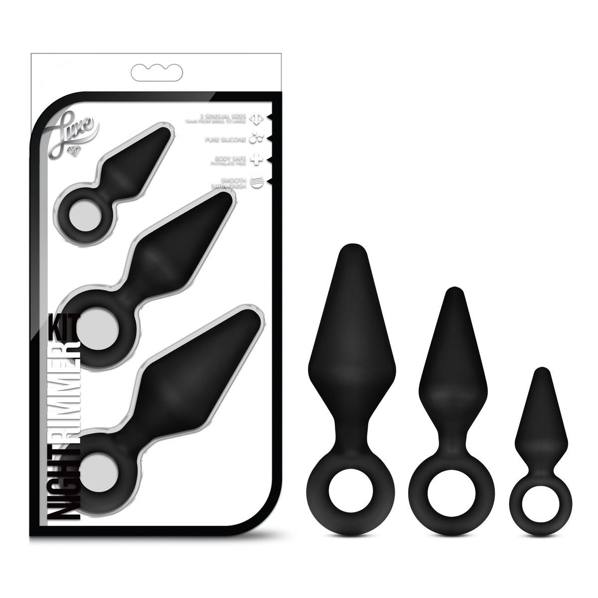 Luxe Night Rimmer Anal Training Kit with Three Black Plugs > Anal Range > Butt Plug Kits