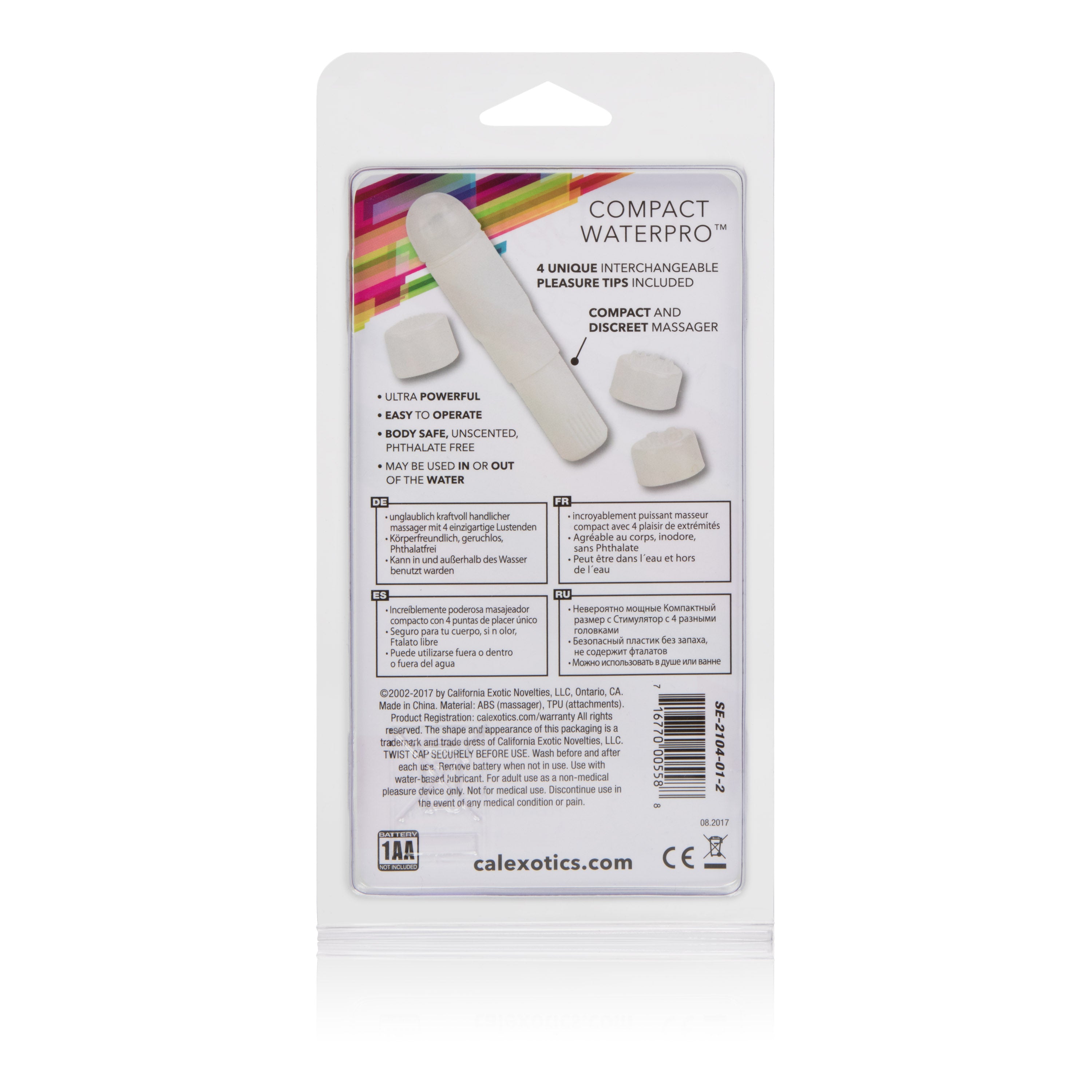 Compact Waterproof Personal Travel Massager with 4 Tips White STIMULATORS