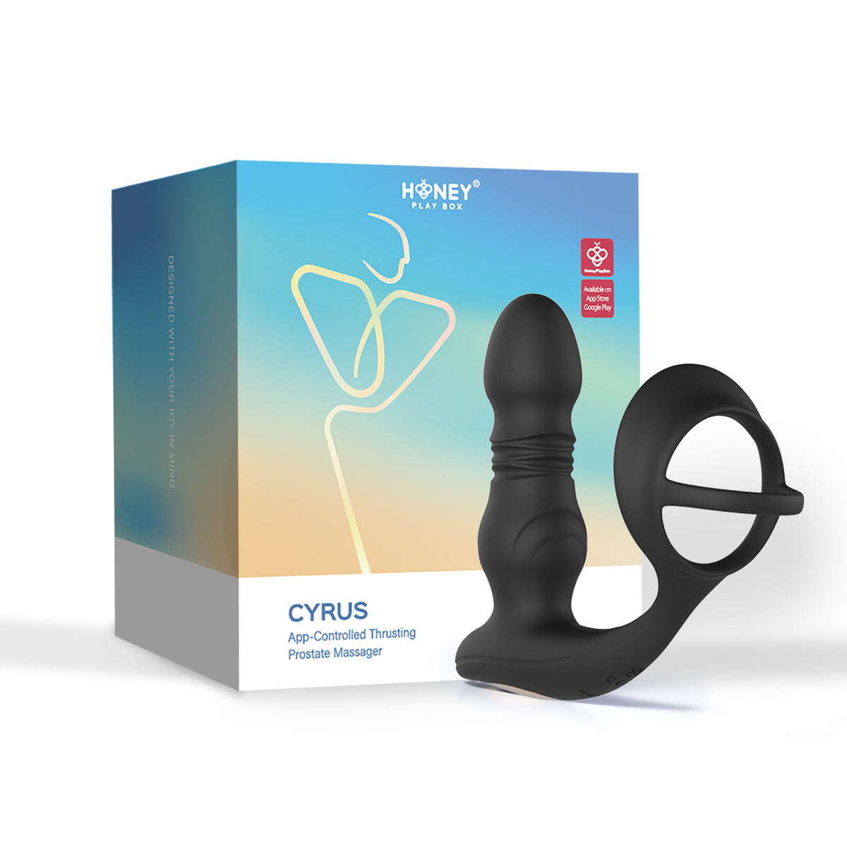 Cyrus App Control Thrusting Prostate Massager and Cock Ring – Rechargeable Silicone Device Black > Anal Range > Prostate Plugs