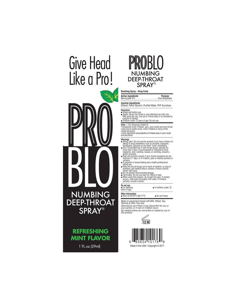 ProBlo Deep Throat Spray Mint Flavoured Numbing Oral Pleasure Enhancer 29ml > Lube > Oral Gels & Sprays