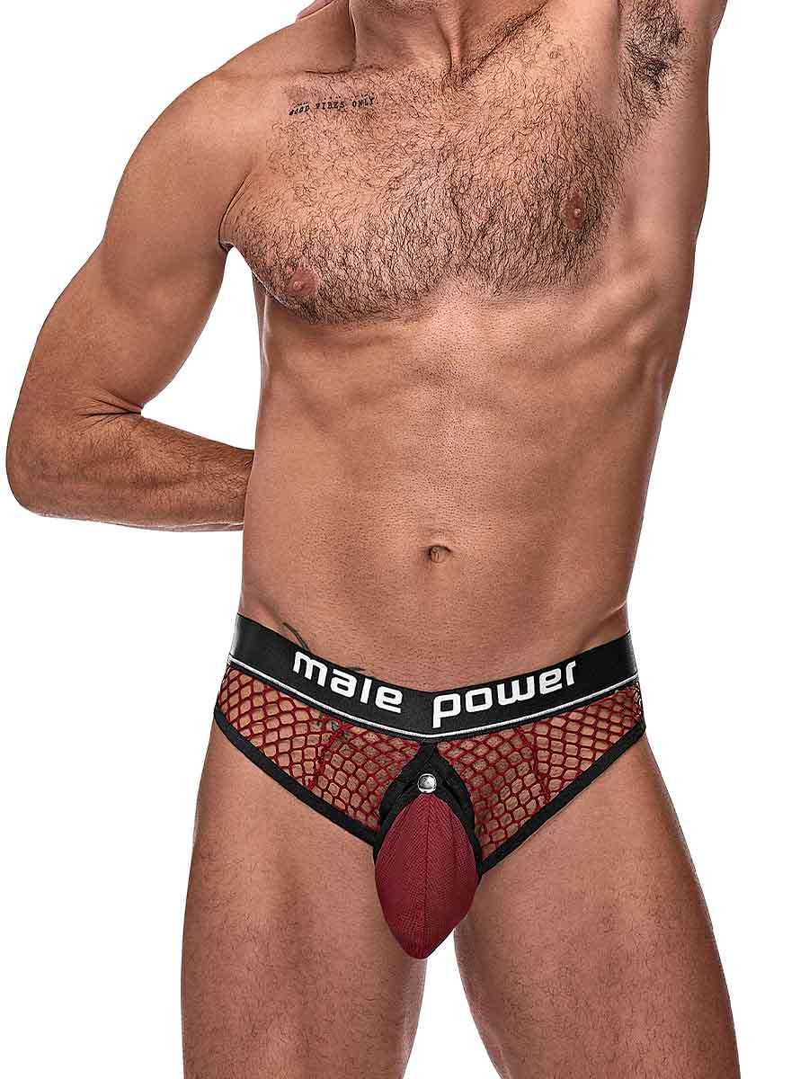 Male Power Burgundy Cock Pit Net Mesh Cock Ring Thong S/M > Clothes > Mens Thongs