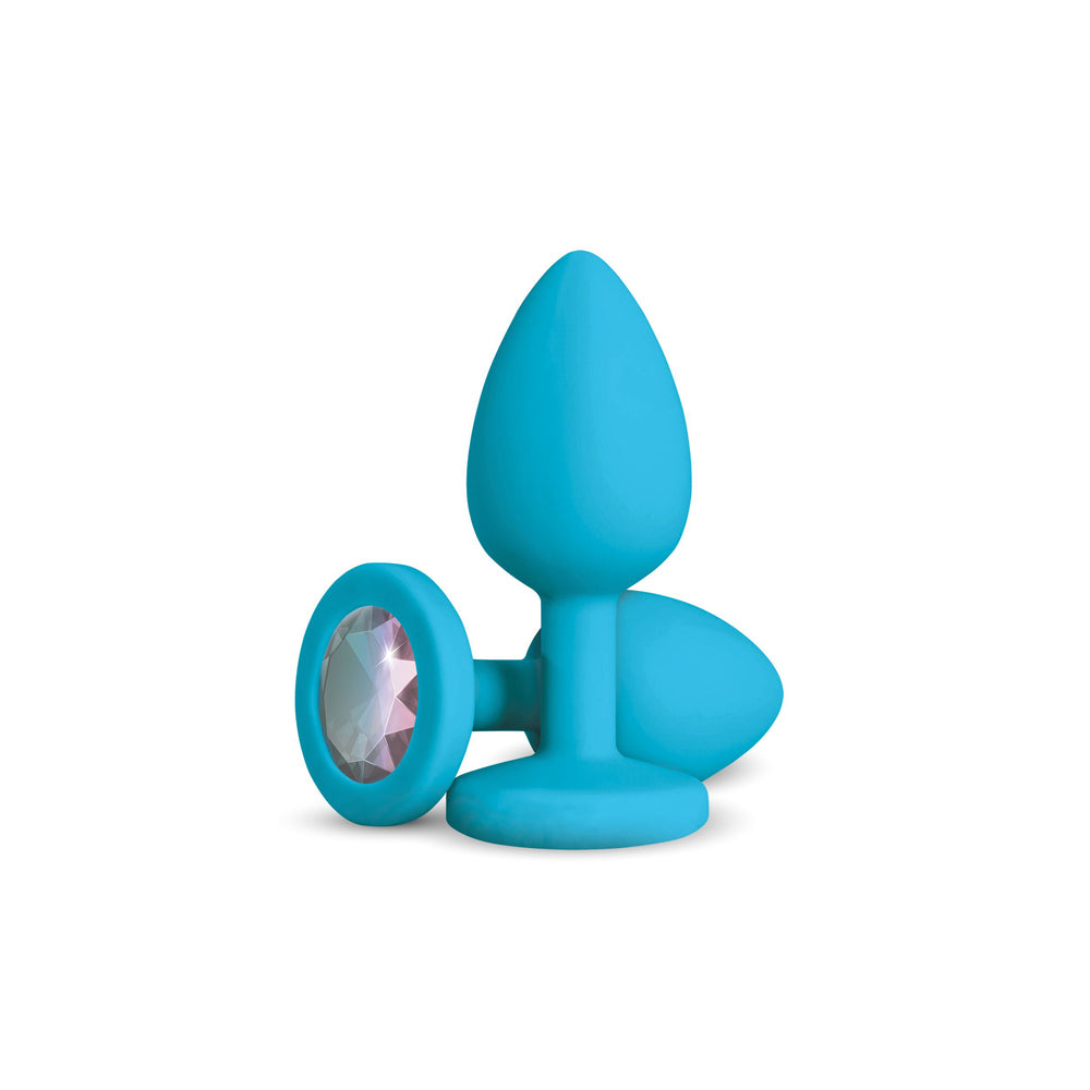 Gemma 3.16 Inch Clear Iridescent Teal Silicone Plug – Medium Anal Plug > Anal Range > Jewel Butt Plugs