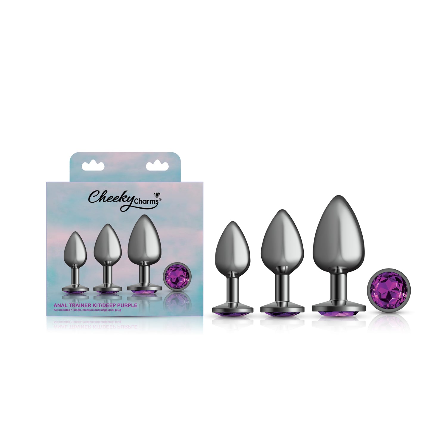 Purple Round Gem Anal Trainer Kit with Small Medium Large Plugs > Anal Range > Butt Plug Kits