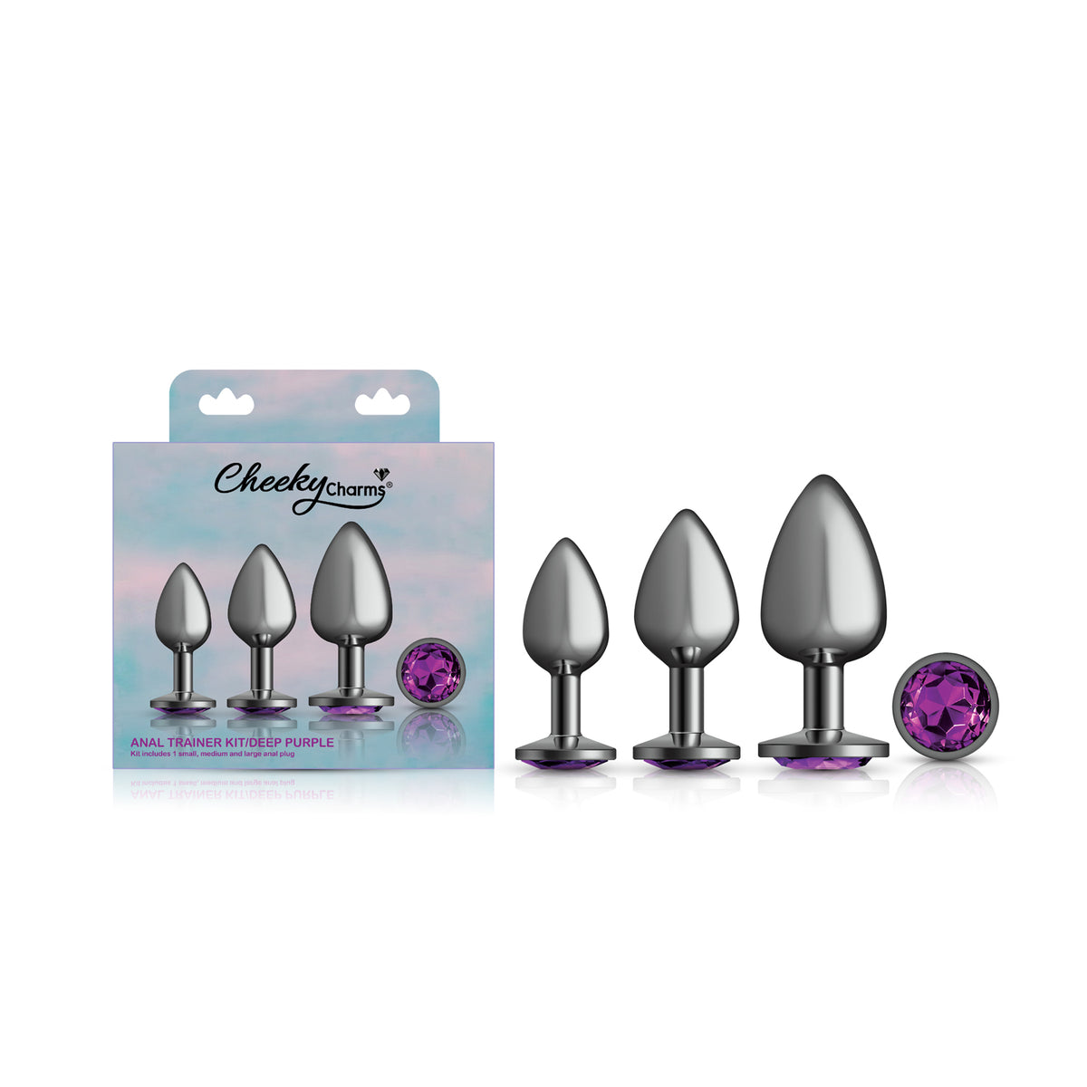 Purple Round Gem Anal Trainer Kit with Small Medium Large Plugs > Anal Range > Butt Plug Kits