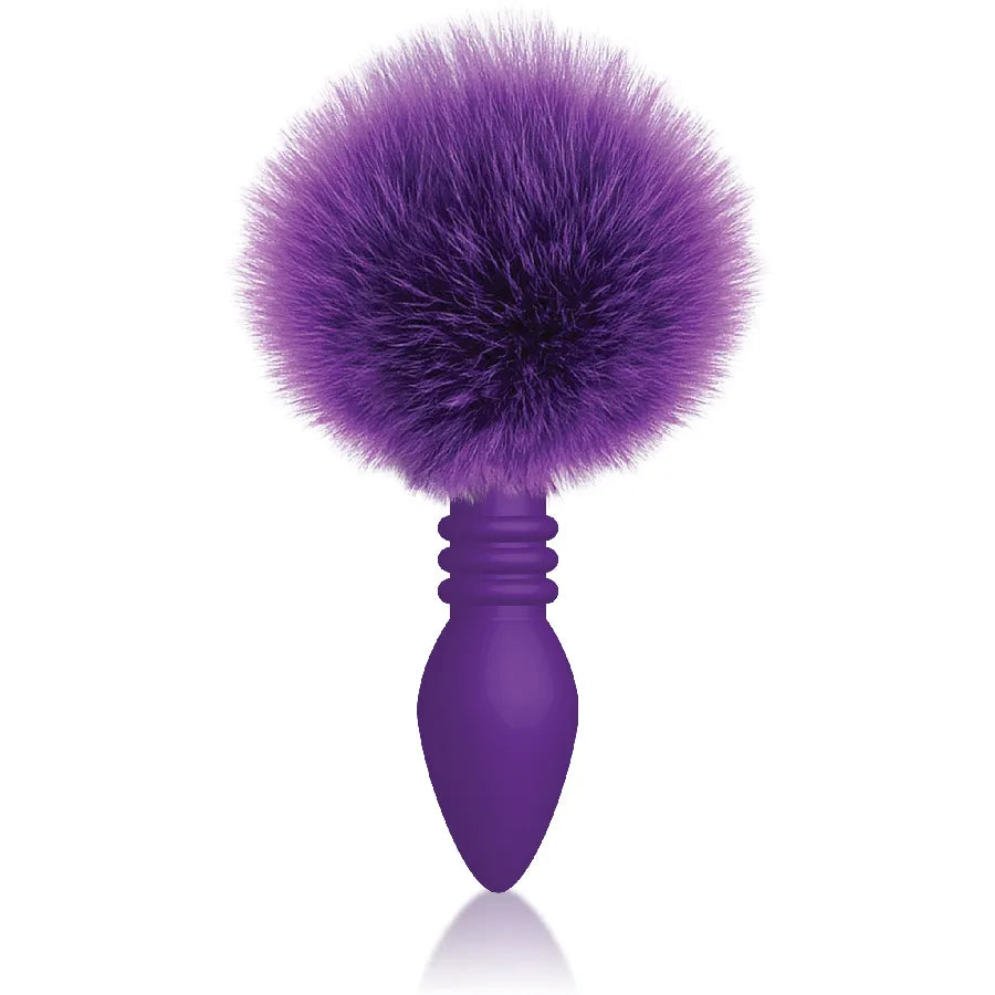 The 9's Cottontails Silicone Ribbed Butt Plug with Faux Fur Tail Purple > Anal Range > Tail Butt Plugs