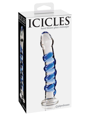 Icicles No 5 Clear Blue Glass Adult Massager Handcrafted Toy > Sex Toys > Glass