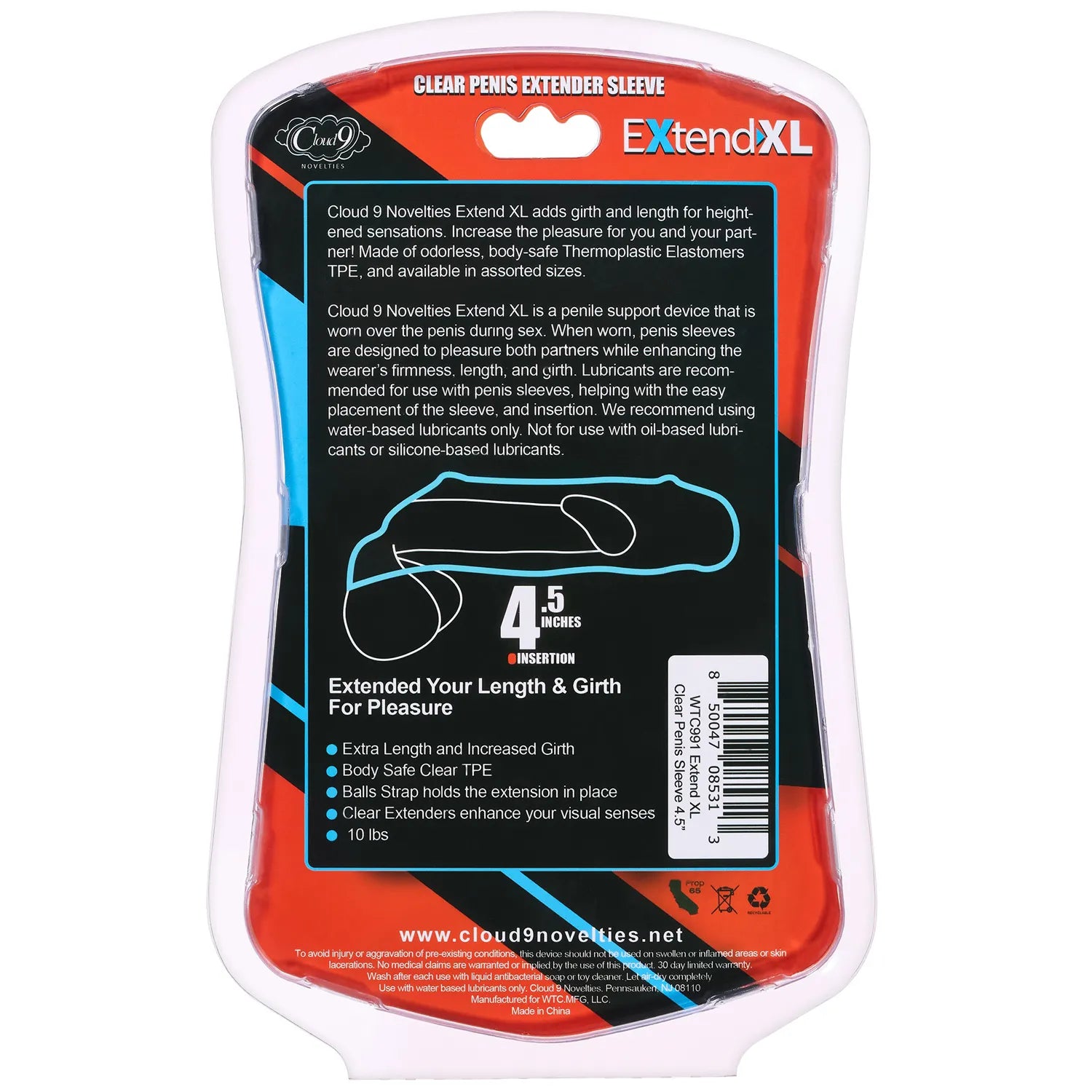 Extend XL 4.5 Inch Clear Penis Sleeve > Sex Toys For Men > Penis Sleeves