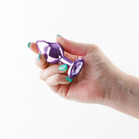 Rear Assets - Medium - Metal Butt Plug with Round Gem Base Purple > Anal Range > Jewel Butt Plugs