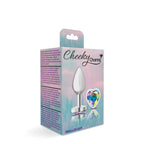 Cheeky Charms Silver Metal Butt Plug with Heart Clear Jewel Small > Anal Range > Jewel Butt Plugs