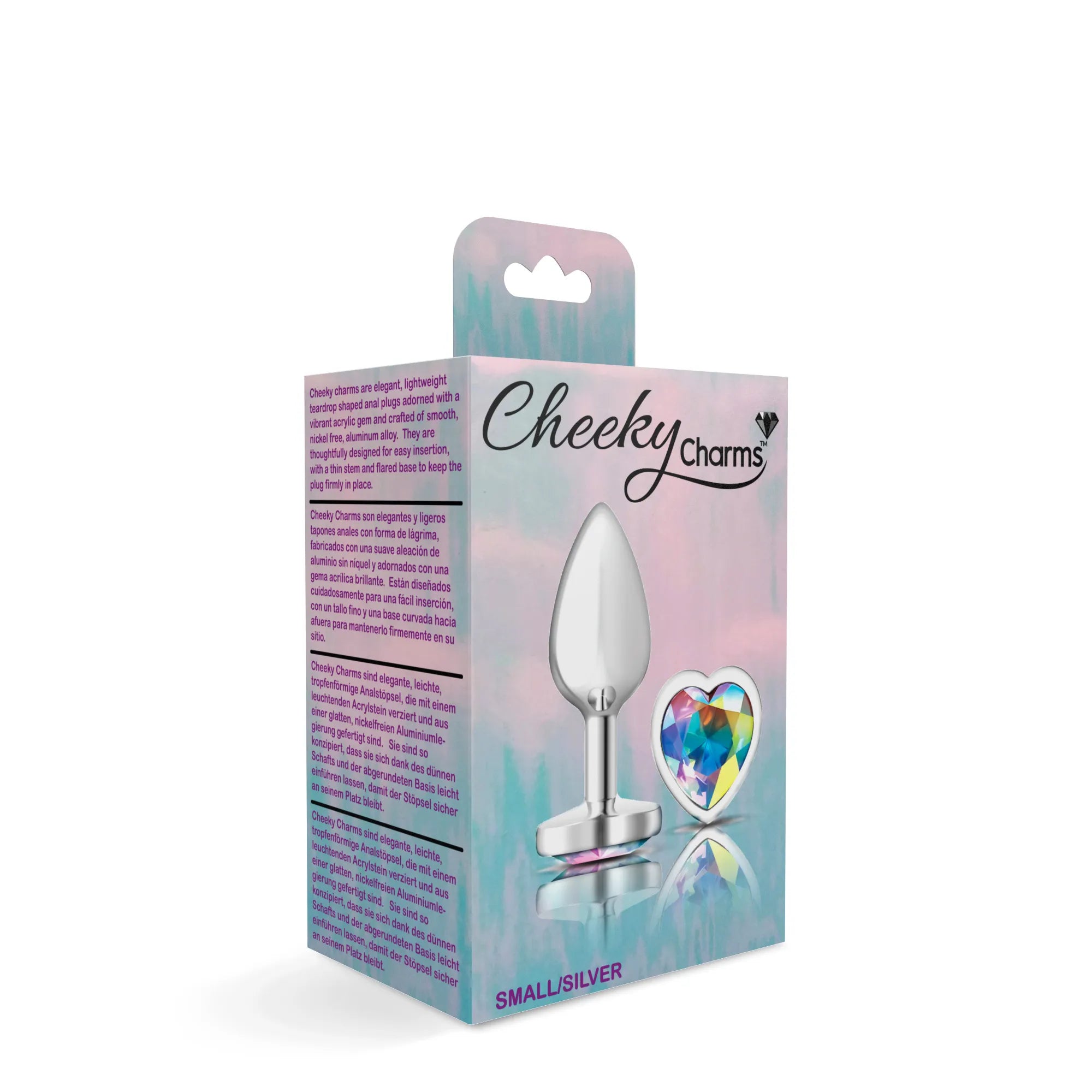Cheeky Charms Silver Metal Butt Plug with Heart Clear Jewel Small > Anal Range > Jewel Butt Plugs