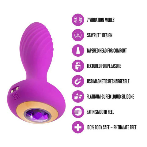 Oh My Gem Amethyst Anal Plug with 7 Vibration Settings Purple Butt Plugs - Vibrating