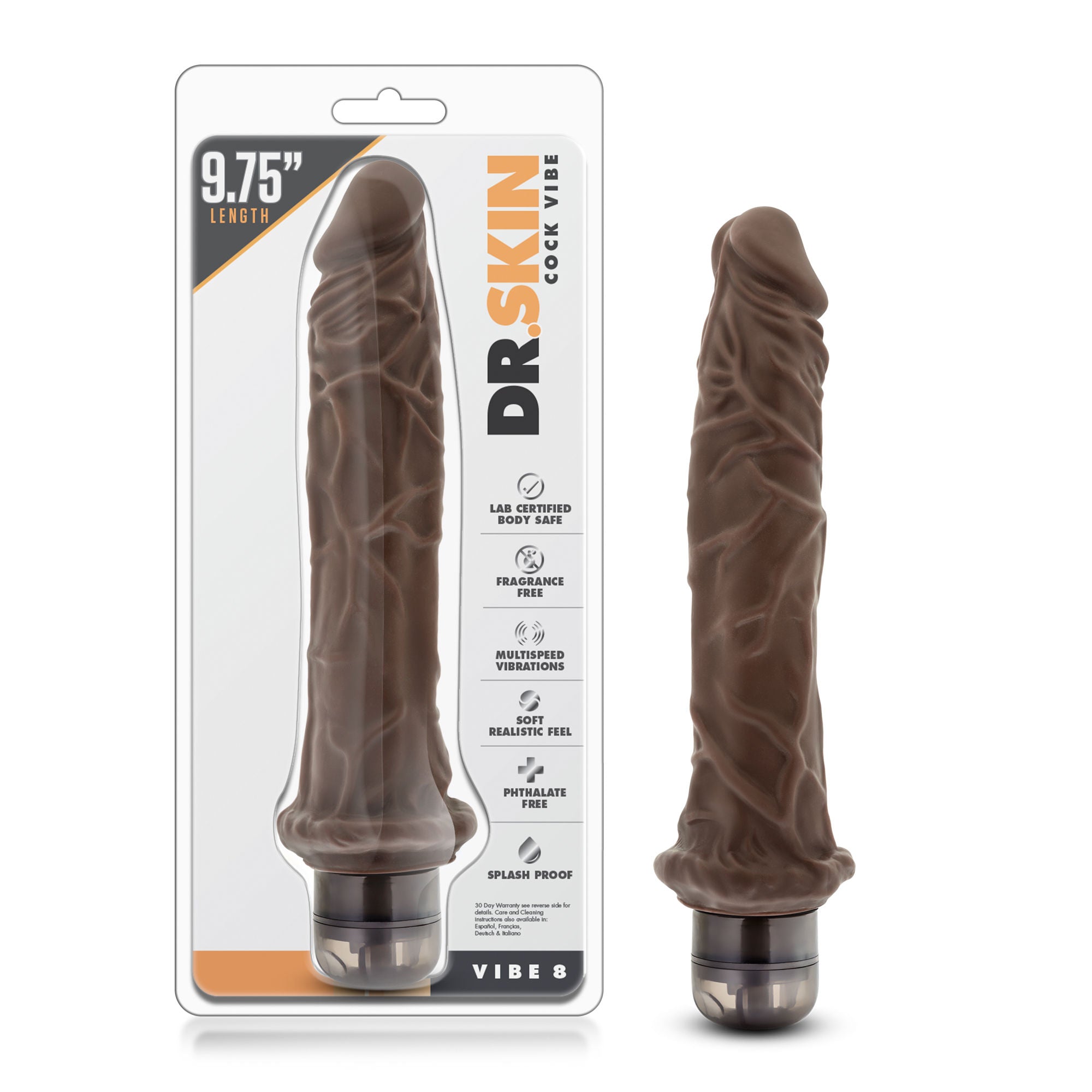 Dr Skin Vibe 8 Chocolate Realistic Vibrating Dildo 10 Inch DONGS Vibrating