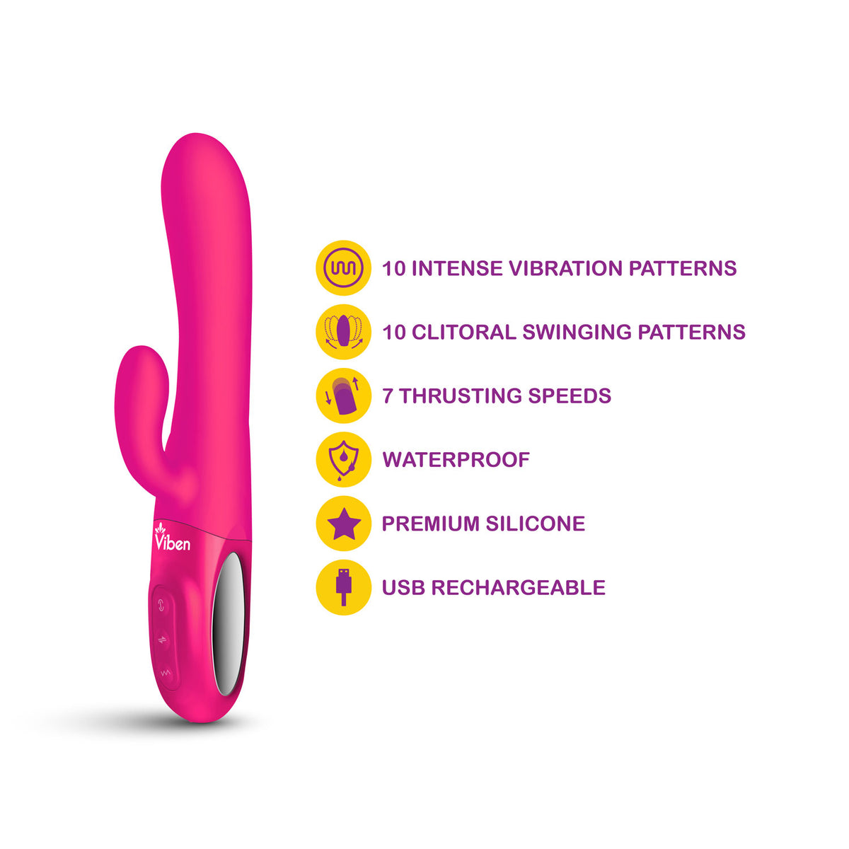 Viben Hypnotic Thrusting Rabbit Vibrator with Swinging Clitoral Stimulator in Hot Pink > Vibrators > Ladies > Rabbit