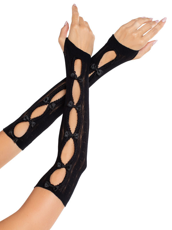 Sweetheart Striped Keyhole Arm Warmers in Black for Adults