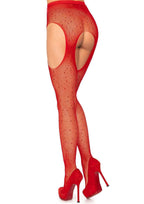 Casey Rhinestone Fishnet Suspender Pantyhose Black One Size > Clothes > Hosiery > Garterbelt Sets