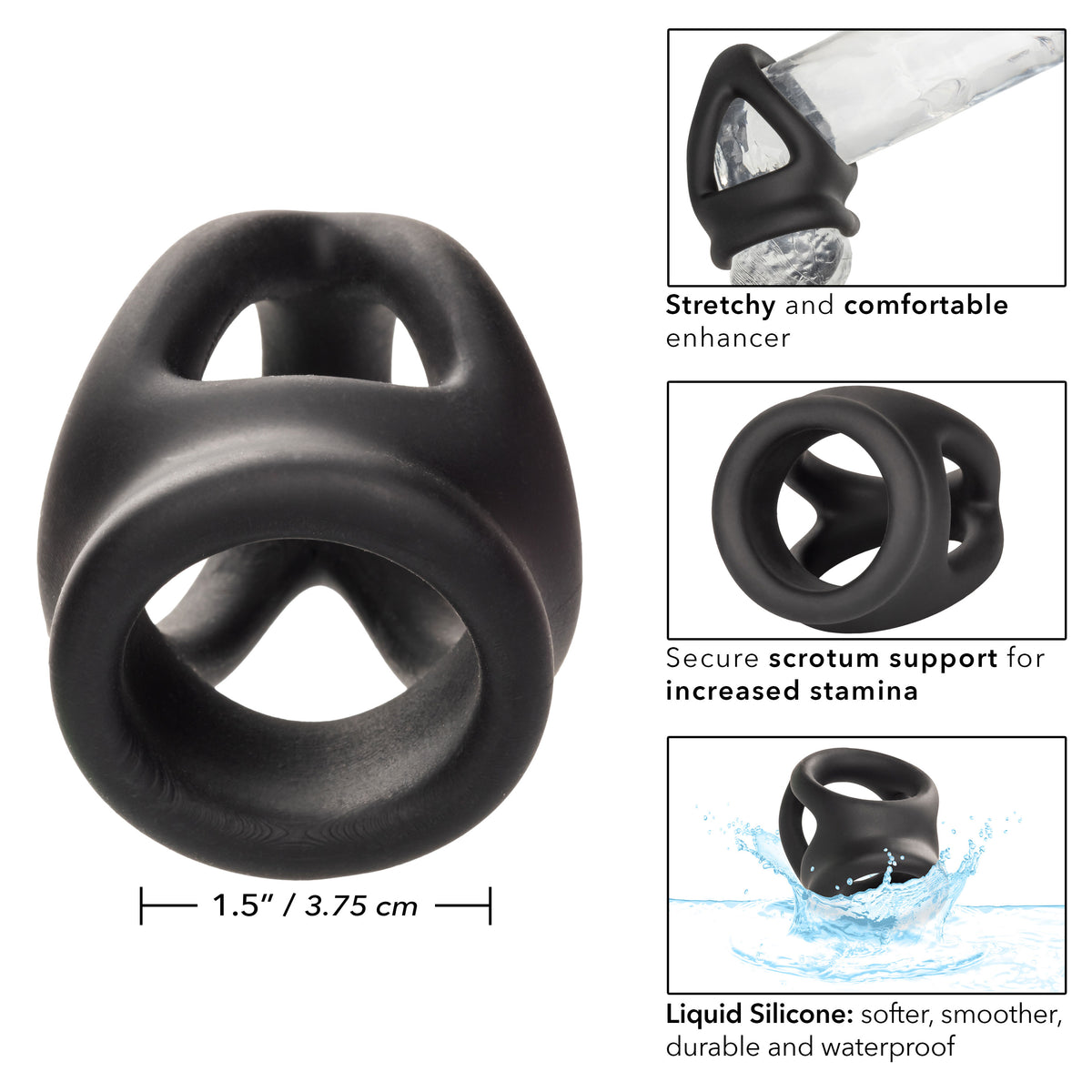 Alpha Liquid Silicone Dual Cage and Ring Black Stretchy Enhancer Cock Ring > Cock Ring > Sling