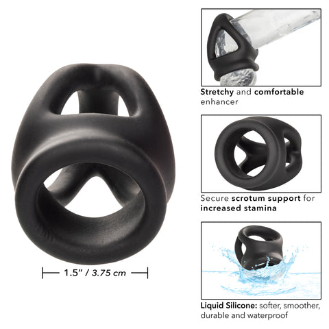 Alpha Liquid Silicone Dual Cage and Ring Black Stretchy Enhancer Cock Ring