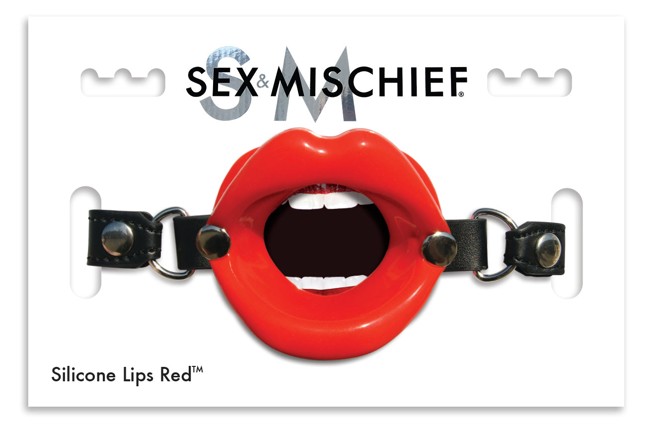 Sex & Mischief Silicone Lips Mouth Gag Adjustable Vegan Leather Strap 63.5 cm Mouth Gag Red > Bondage Gear > Gags and Bits