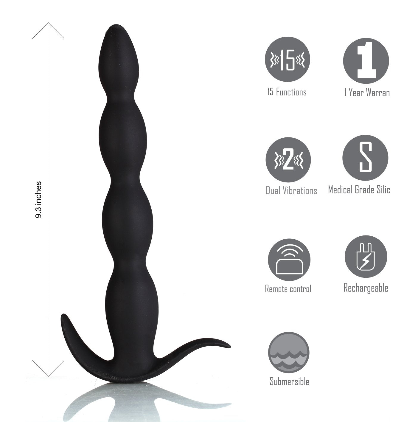 Maia Mason (Black) – 9.3 Inch Rechargeable Wireless Remote Anal Beads Vibrator > Anal Range > Anal Beads
