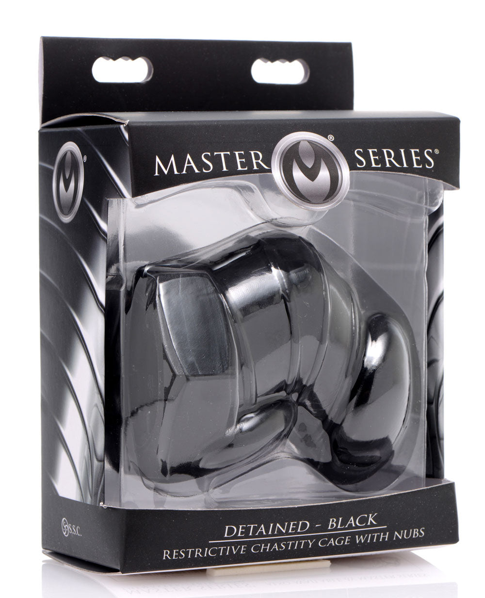 Master Series Detained Restrictive Chastity Cage (Black) – Rubber Chastity Device with Nubs Secondary image
