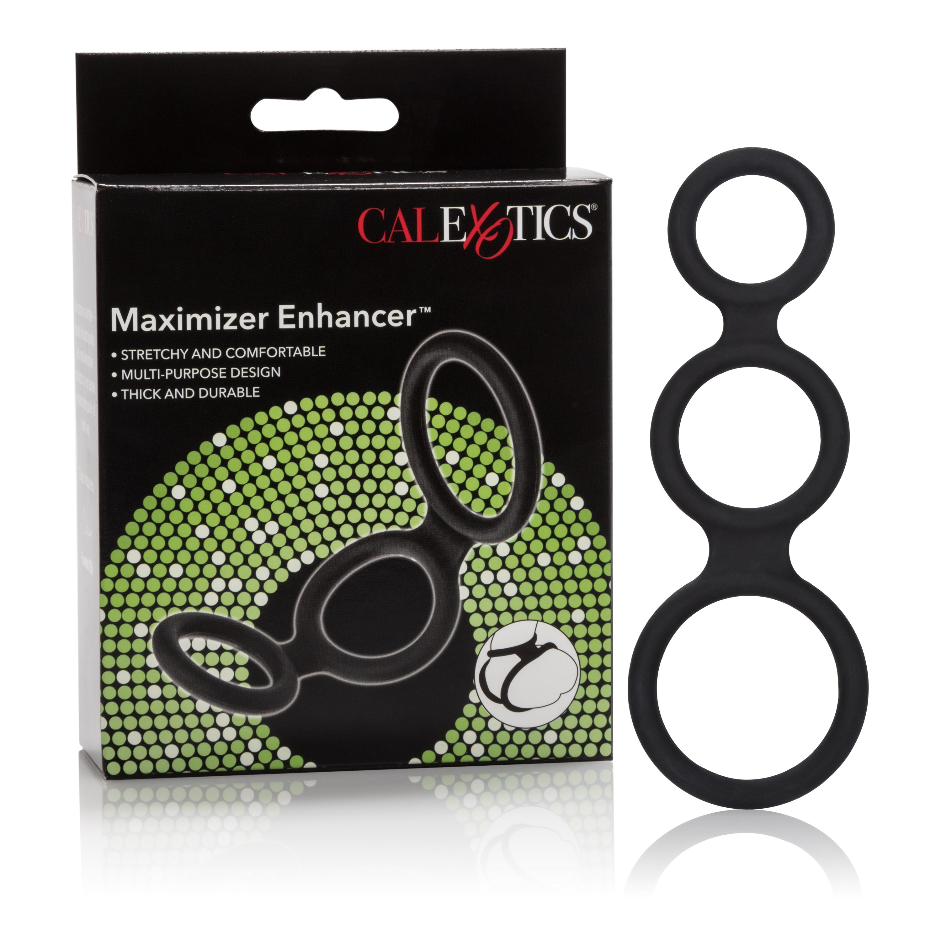 Maximizer Enhancer Triple Silicone Ring Set Black with 2 Inch Base, 1.5 Inch Scrotum, and 1.25 Inch Shaft Rings COCK RING Set