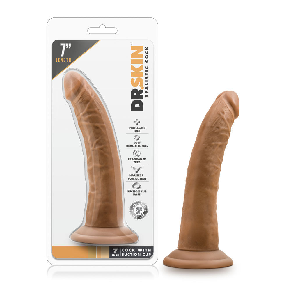 Dr. Skin 7 Inch Cock With Suction Cup (Mocha) – Realistic Dildo Dongs Realistic