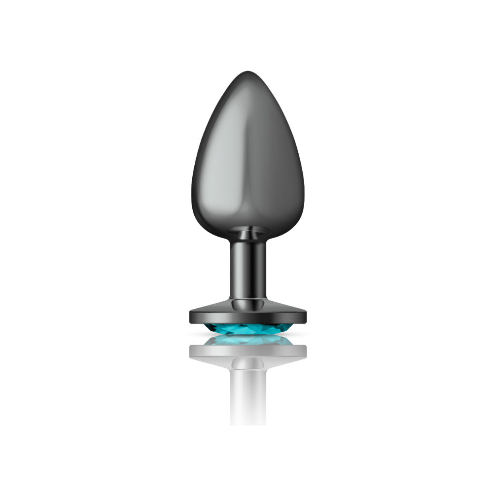 Cheeky Charms Gunmetal Round Butt Plug with Teal Jewel Large (9.12cm) > Anal Range > Jewel Butt Plugs