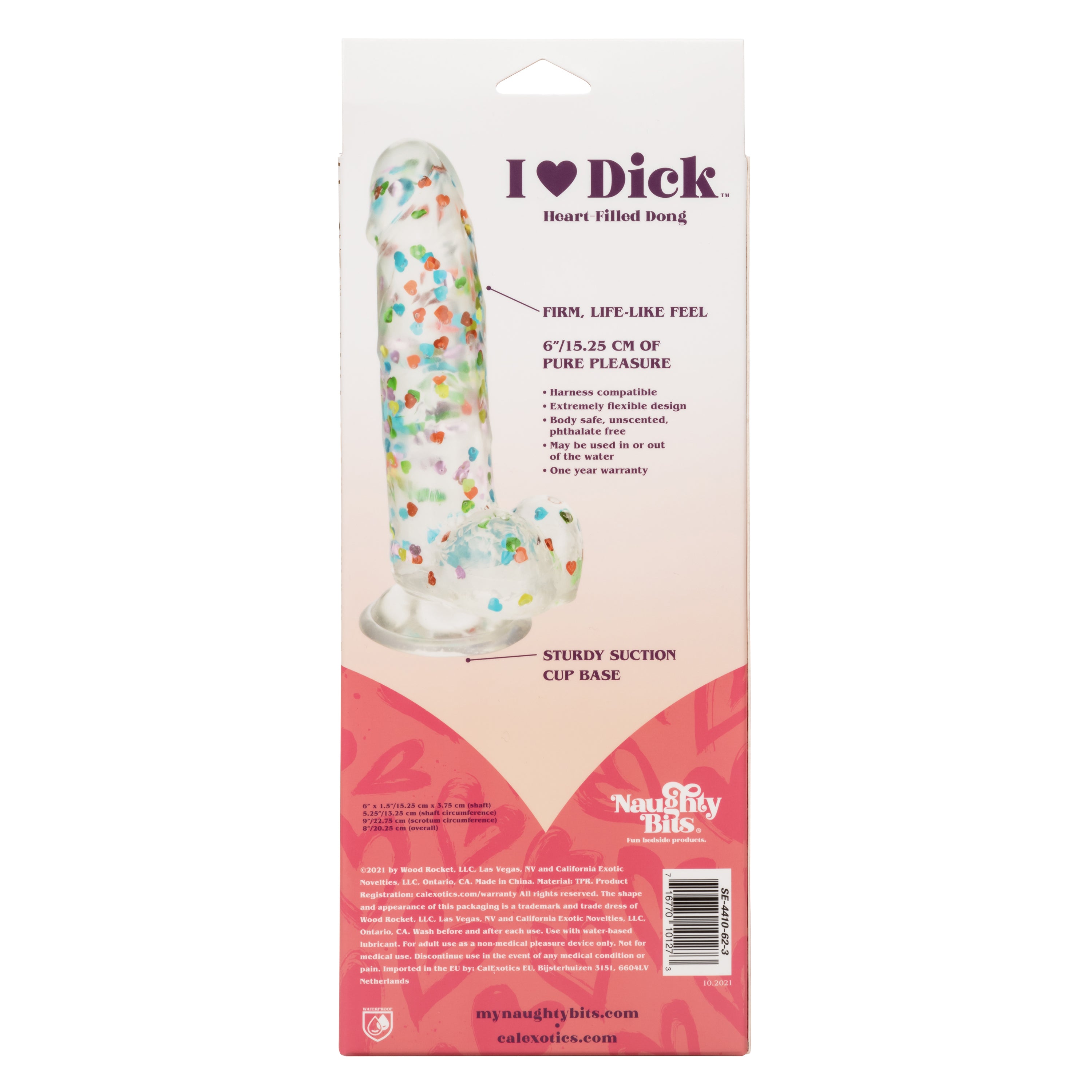 Naughty Bits I Love Dick Heart-Filled Dong 6 Inch Clear with Multicolor Heart Confetti Multi > Dildos > Realistic Dildos