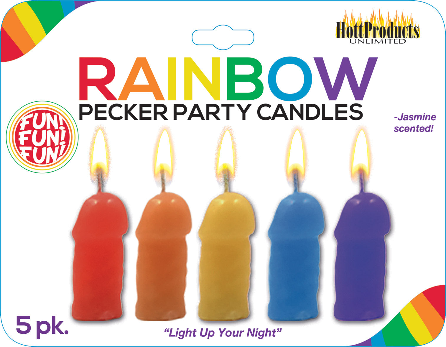 Rainbow Pecker Party Candles Set of 5 Fun Adult Birthday Candles > Candles > Novelty
