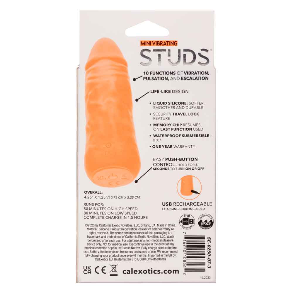 Mini Vibrating Studs 4.25"/10.75cm Liquid Silicone Vibrator Orange BULLETS