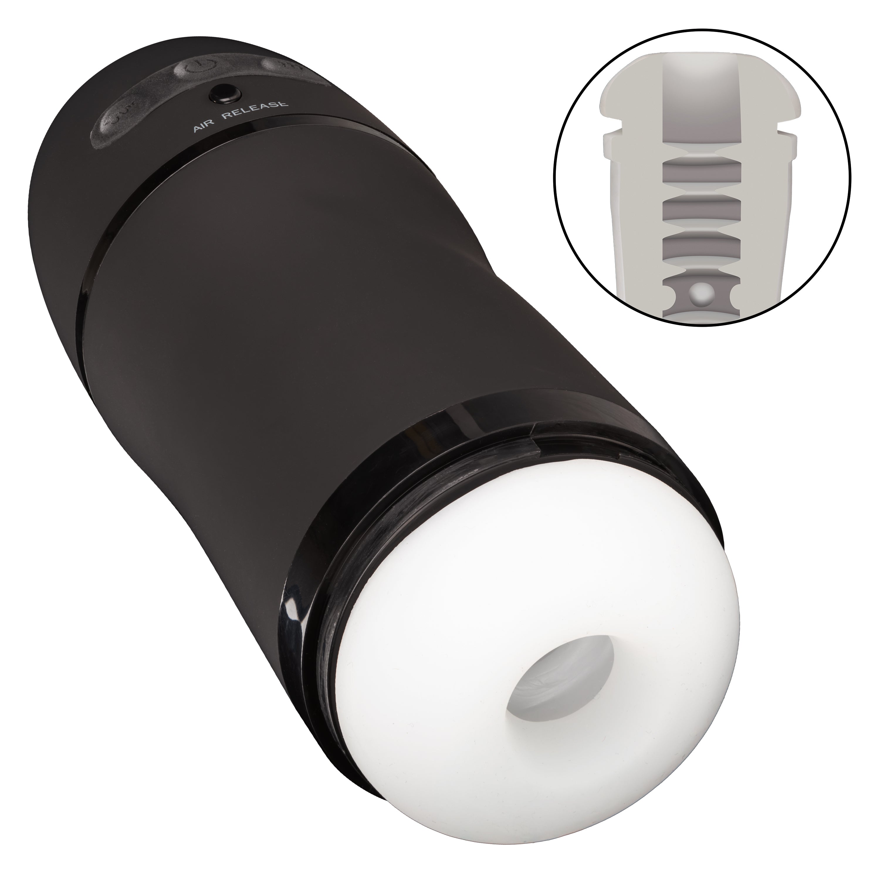 Optimum Power Pulsar Stroker Black Rechargeable Vibrating Masturbator with Suction and Textured Sleeve Strokers - Manual