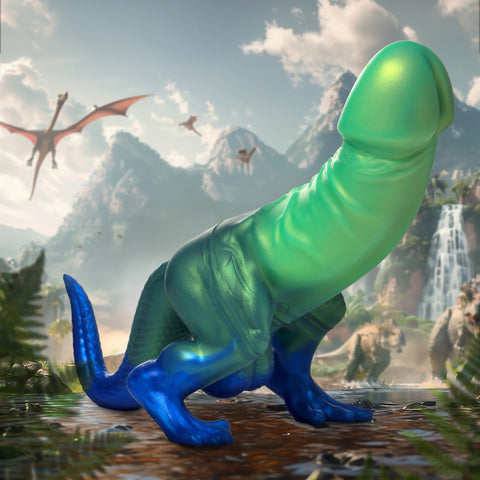Jurassic Cock Dinosaur Silicone Dildo Thick Curved Green Toy Fantasy Dongs