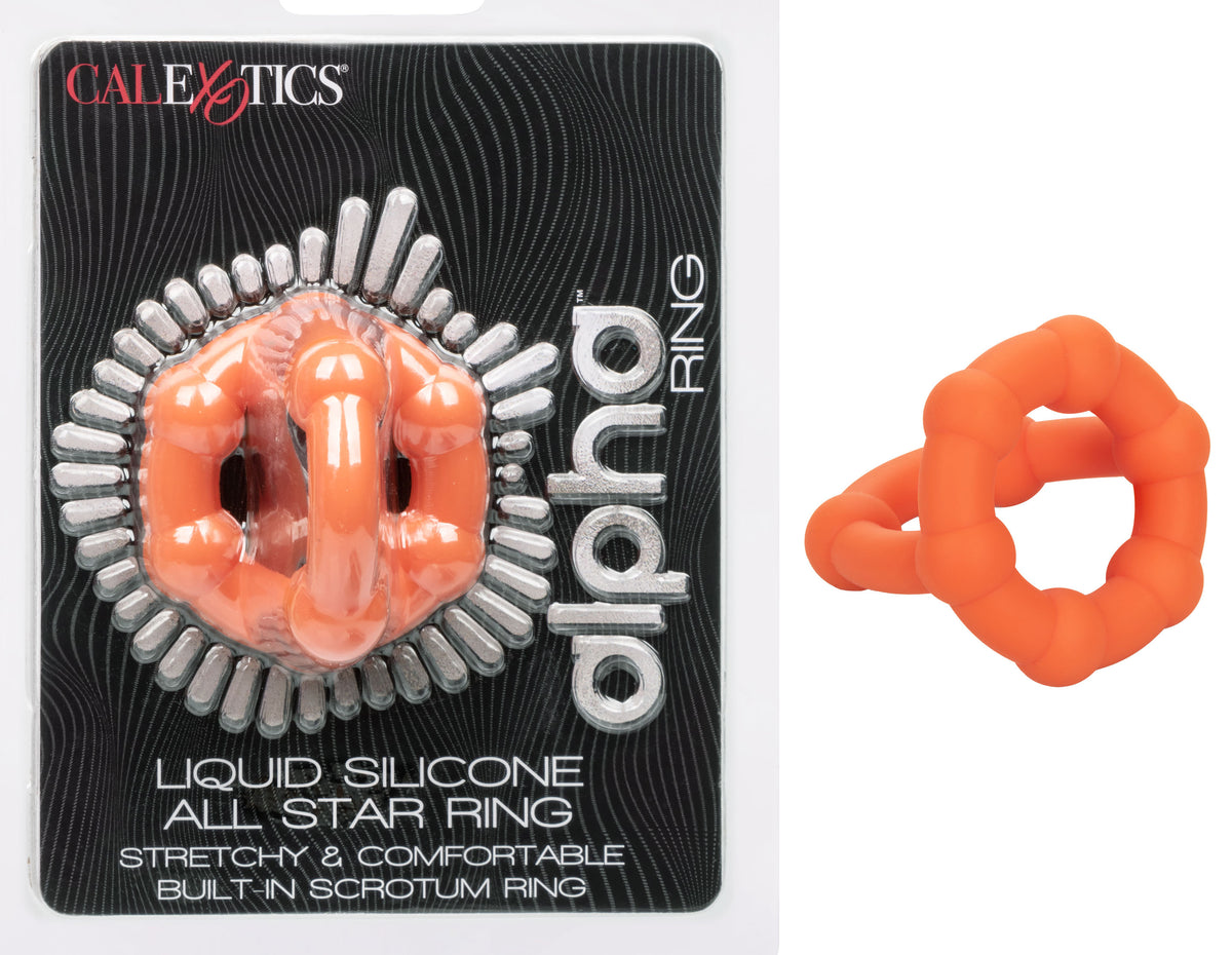Alpha Liquid Silicone All Star Ring Orange Ultra Stretchy Dual Ring witt Built-In Scrotum Support > Cock Ring > Single