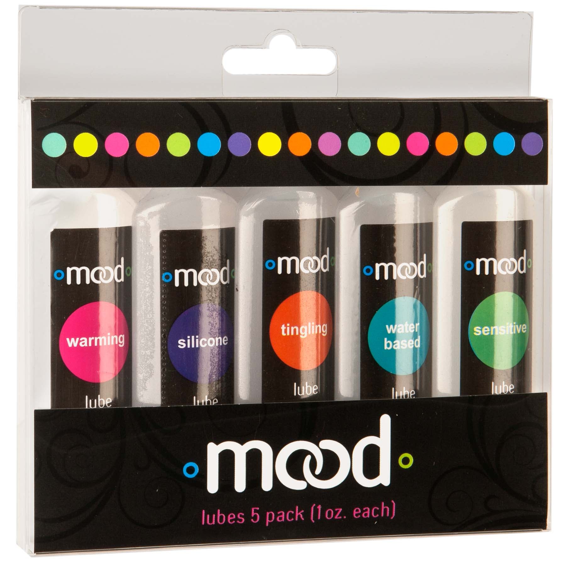 Mood Lubes 5 Pack 1oz Bottles Water Based Sensitive Tingling Silicone and Warming Lubricants with Portable Pouch Silicone Lubricant