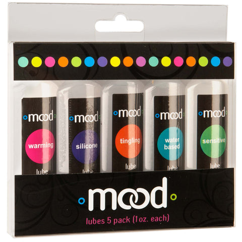Mood Lubes 5 Pack 1oz Bottles Water Based Sensitive Tingling Silicone and Warming Lubricants with Portable Pouch Silicone Lubricant