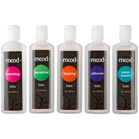 Mood Lubes 5 Pack 1oz Bottles Water Based Sensitive Tingling Silicone and Warming Lubricants with Portable Pouch Silicone Lubricant