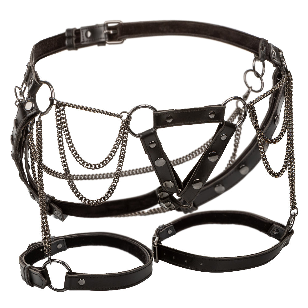 Euphoria Collection Black Velvet Thigh Harness With Chains Adjustable Waist And Thigh Straps > Dildos > Strap On Harnesses