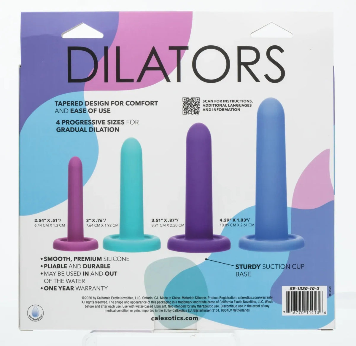 Silicone 4 Piece Dilator Set With Waterproof Tapered Suction Base