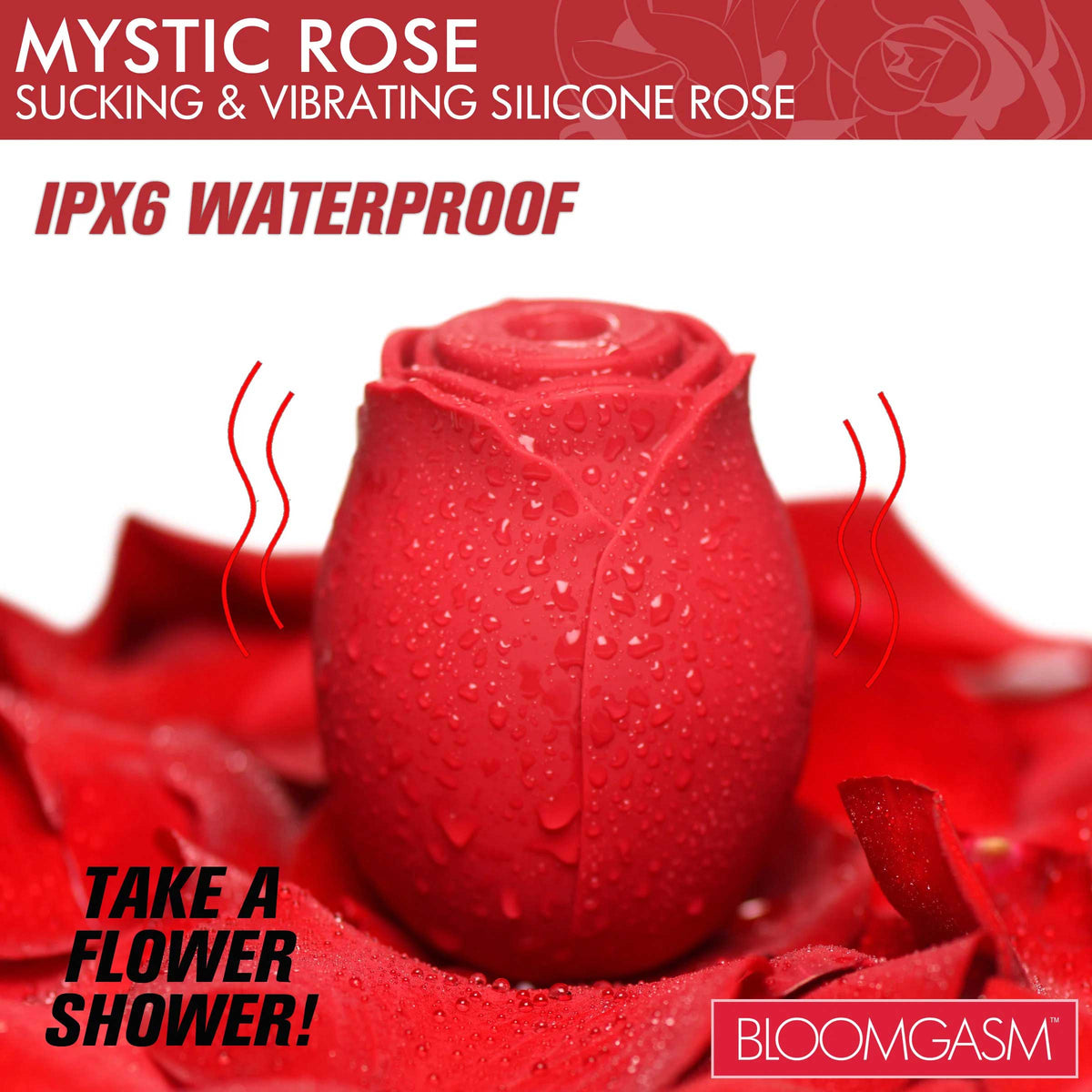 Mystic Rose Sucking and Vibrating Silicone Clitoral Vibrator Red > Sex Toys For Ladies > Rose Stimulators