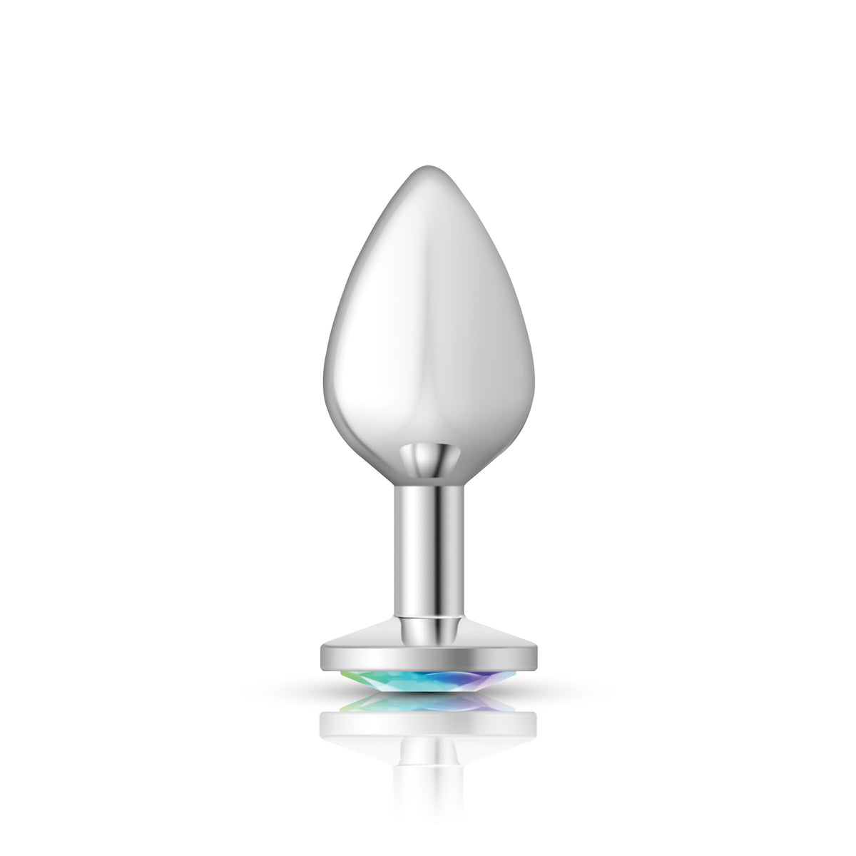 Cheeky Charms Silver Round Butt Plug with Clear Iridescent Jewel Medium (8.03cm) > Anal Range > Jewel Butt Plugs