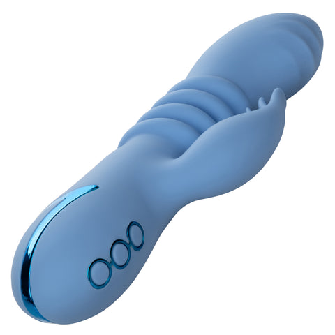 California Dreaming Santa Cruz Blue Coaster Massager with Triple Flickering Teaser and USB Rechargeable Waterproof Design VIBRATORS-RABBIT