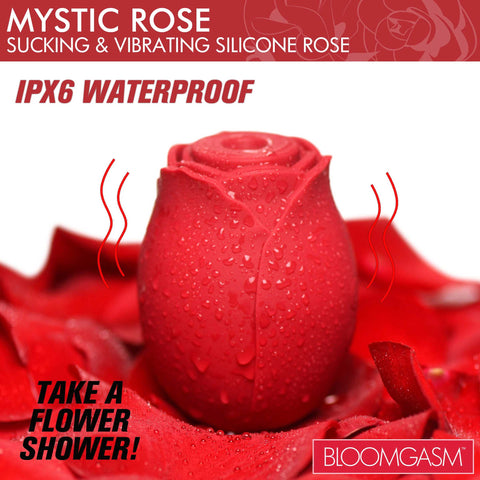 Mystic Rose Sucking and Vibrating Silicone Clitoral Vibrator Red Suction Stimulator